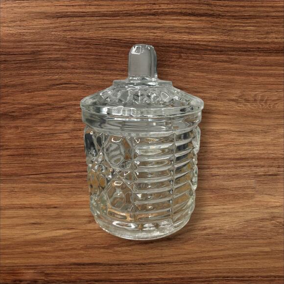 Vintage MCM Pressed Lead Crystal Trinket Candy Jar 4.5” Starburst Pattern - Picture 5 of 9